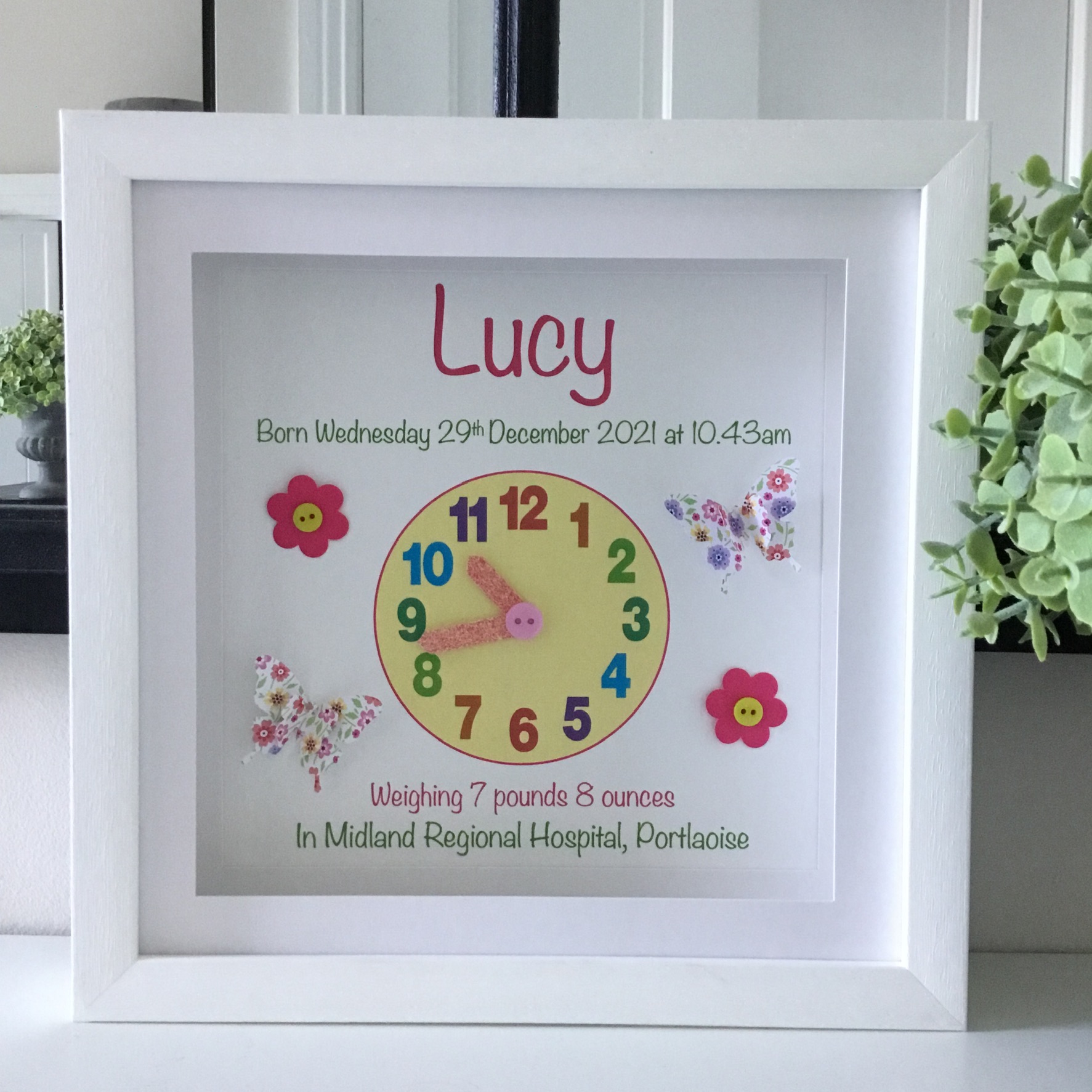 Baby Clock Frame Personalised for Girl As Cute as a Button