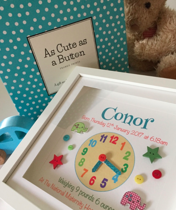 As Cute as a Button Personalised Framed Prints baby clock