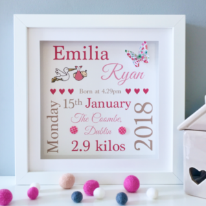 As Cute as a Button Personalised Framed Prints baby girl stork