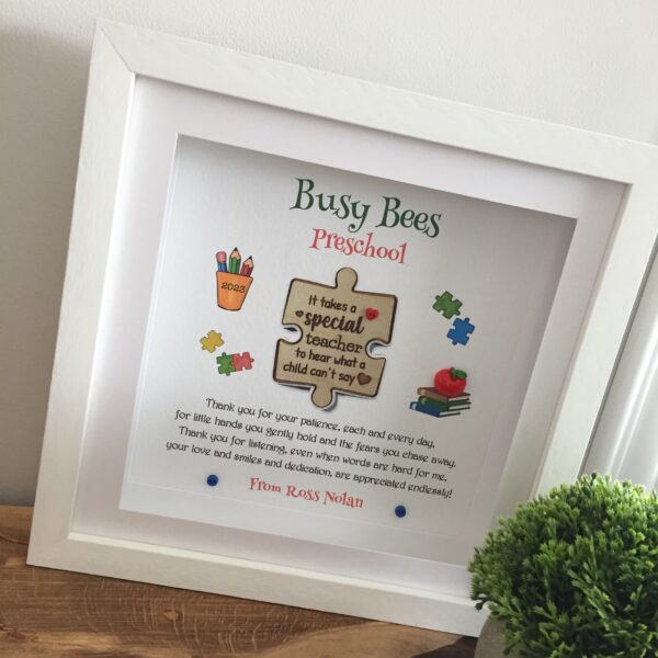 As Cute as a Button Personalised Framed Prints autism teacher gift