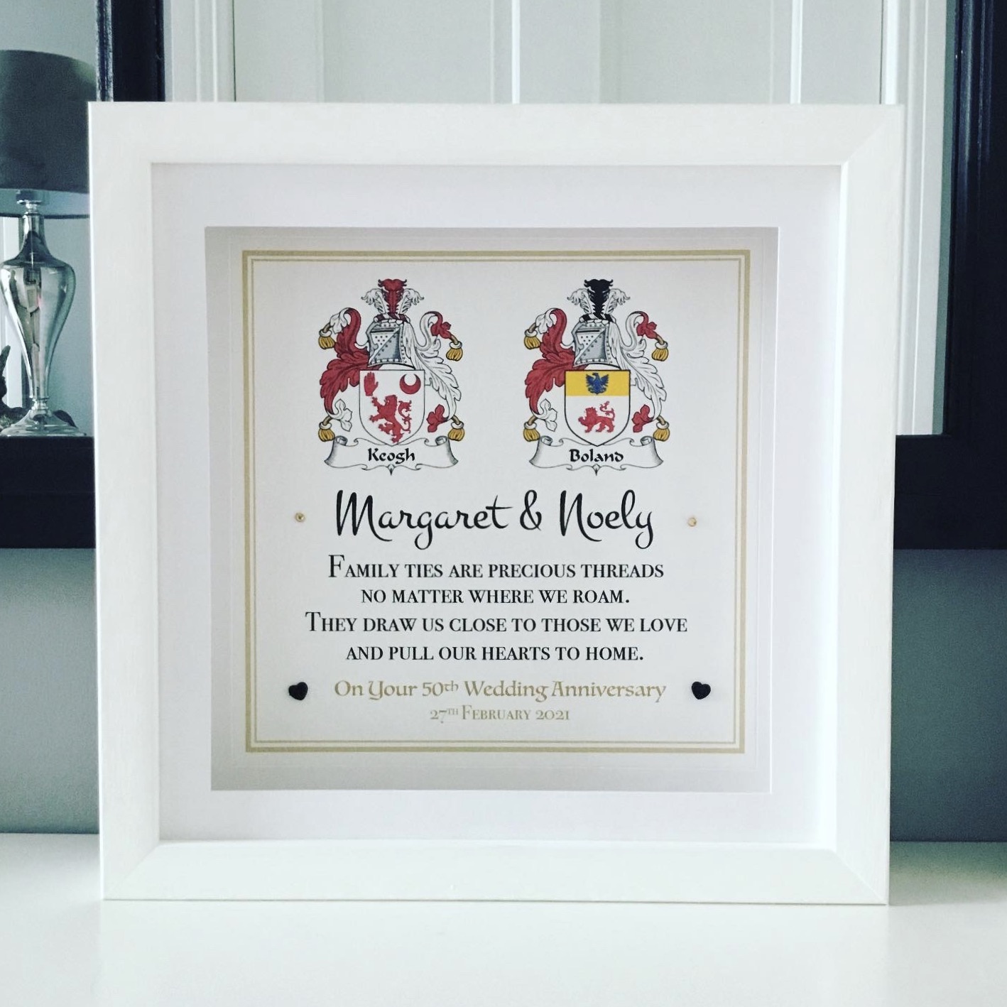 WEDDING ANNIVERSARY,GIFT PERSONALISED FAMILY SURNAME HISTORY CREST COAT OF ARMS 