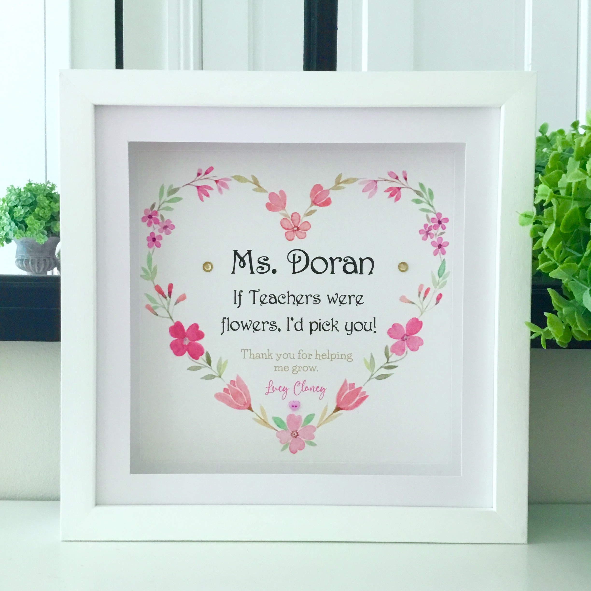 TEACHER GIFT As Cute as a Button Personalised Framed Prints