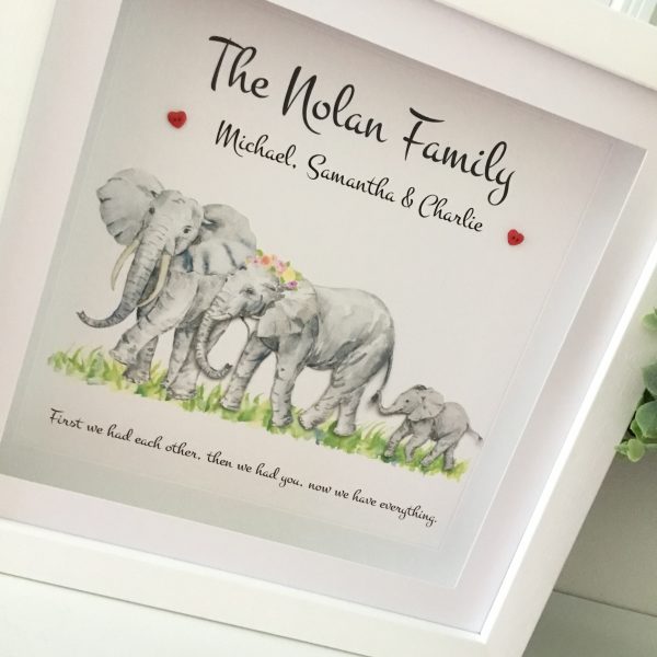 As Cute as a Button Personalised Framed Prints elephant family