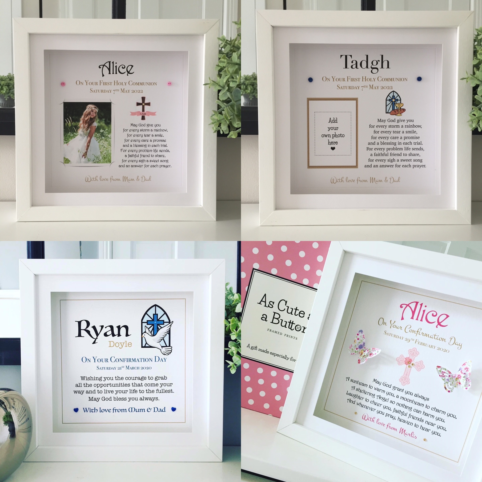 Confirmation As Cute as a Button Personalised Framed Prints