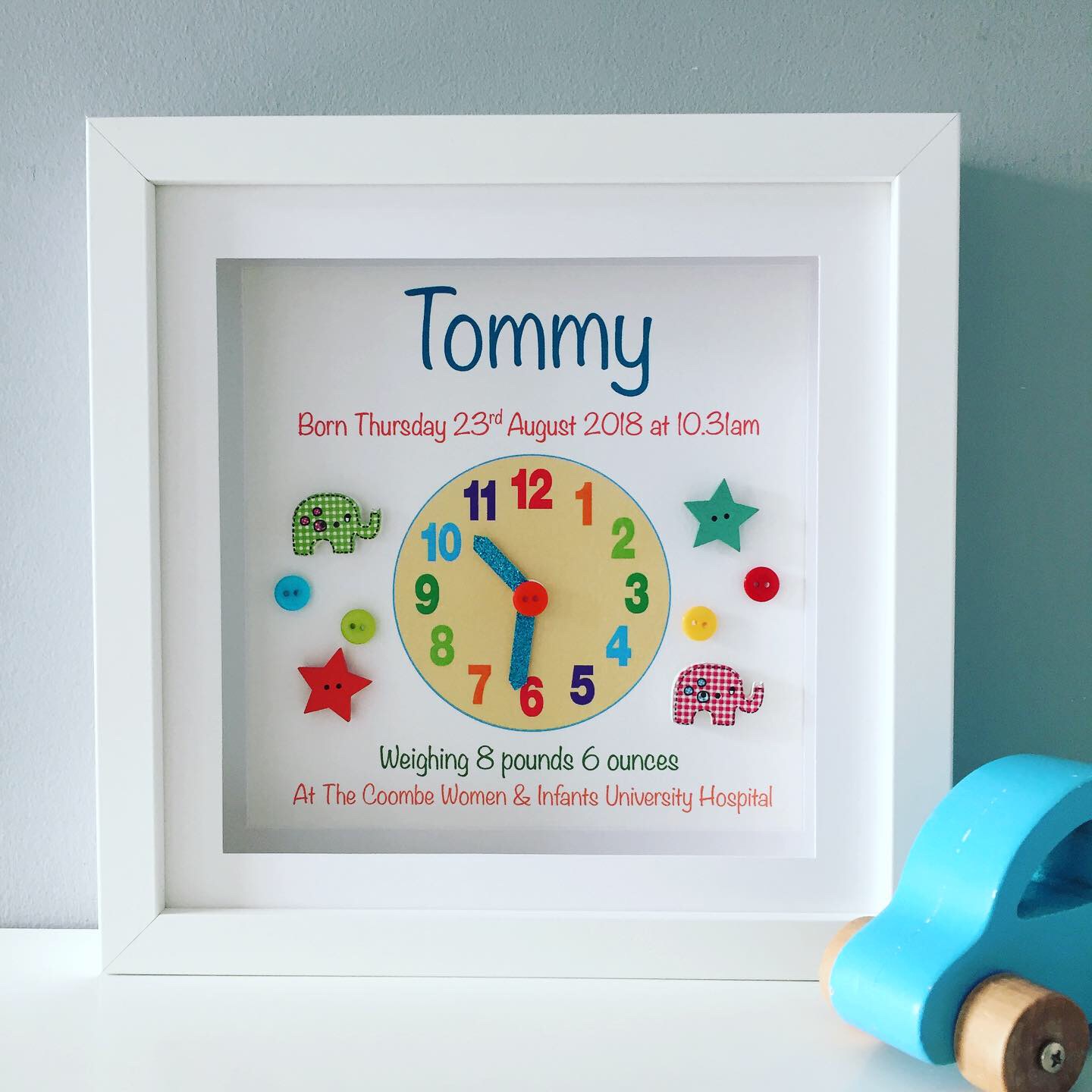 PERSONALISED BABY CLOCK FRAME FOR NEW BABY BOY